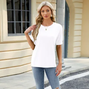 Elegant white raglan sleeve t-shirt for women featuring a classic round neck design