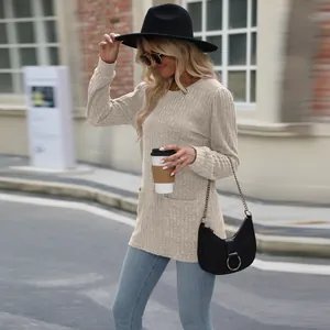 Women's casual long sleeve puff sleeve top with pockets for autumn and winter fashion wear
