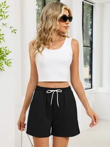 Women's casual sports shorts with drawstring waist and side stripes for summer wear.