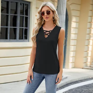 Elegant black sleeveless top for women featuring jacquard texture and V-neck with straps