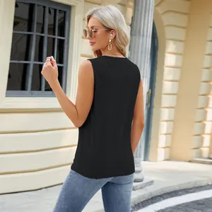 Detailed back view of a stylish black jacquard sleeveless tank top for summer wear.