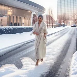 Elegant Women Long Woolen Coat With Faux Fur Trim Collar Cuffs Cinched Waist Belt Autumn Winter Warm Outerwear Overcoat