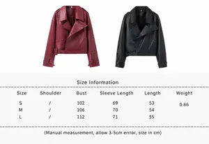 Größentabelle für Damen-Motorradjacke aus Schafsleder im Streetstyle in Rot und Schwarz