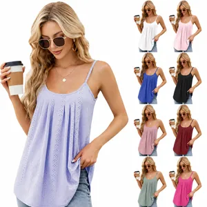 Γυναικείο Casual Φανελάκι Cami από Μείγμα Ρεγιόν Διάτρητο Κέντημα με Τρύπες Πτυχωτό Λαιμόκοψη U Χωρίς Μανίκια Καλοκαιρινό Τοπ Γραμμή Α