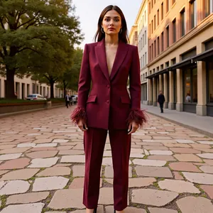 Damen Casual Herbstanzug Set Reverskragen Blazer Jacke Mit Federmanschetten Einfarbig Gerade Hose Zweiteiliges Top Und Bottom Set