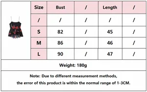 Detailed size chart for floral print tiered top with bust and length measurements