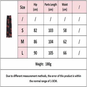 Detailed size chart for floral print long skirt with Hip, Waist, and Length measurements.