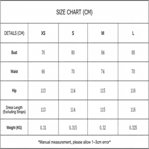 Detailed size chart for the backless satin midi dress in centimeters and weight units.