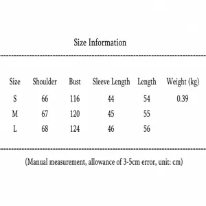 Size chart for women's street fashion plaid cotton coat jacket with measurements in cm