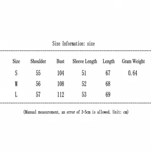Tableau des tailles détaillé pour manteau court en laine avec mesures S, M, L en cm