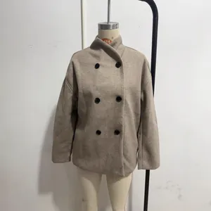 Veste courte en laine beige à double boutonnage pour femmes style britannique