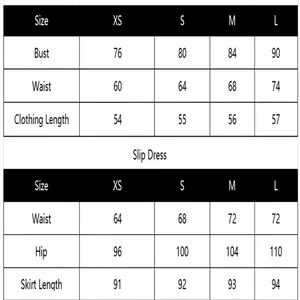 Comprehensive size chart for lace corset and satin skirt set showing XS to L measurements