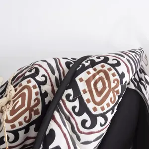 Stylish quilted jacket with ethnic geometric print and faux two-piece stand collar design