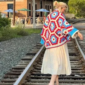Street fashion colorful floral quilted kimono jacket for women outdoor lifestyle view