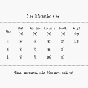 Detailed size chart for the detachable doll collar dress showing bust and waist measurements