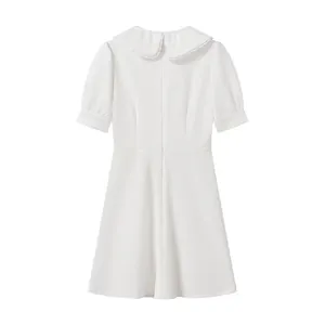 Back view of a sweet white short-sleeve dress with a detachable doll collar design.
