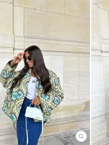 Stylish printed faux two-piece winter cotton jacket for women in modern street style