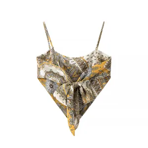 Bohemian paisley print handkerchief top with delicate straps and front bow detail