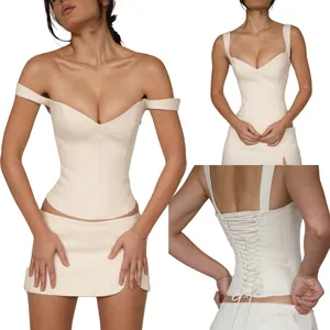 Women Sexy Cotton Corset Top Lace-up Back Slim Fit Bustier Camisole Sweetheart Neckline Sleeveless Summer Shaping Tank Top