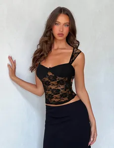 Elegant black floral lace camisole top with slim fit design for modern women fashion