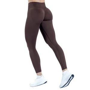 Leggings da yoga senza cuciture a vita alta marroni con effetto push-up per fitness