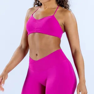 Ensemble de soutien-gorge de sport sans couture magenta pour le yoga et le fitness
