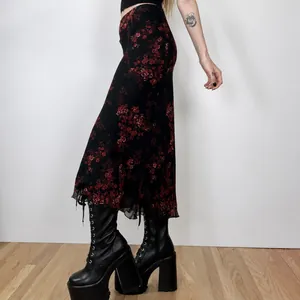 Women's Vintage Ethnic Style Red Floral Print Midi Skirt Polyester Slim Fit Bodycon Skirt For Commuting Daily Wear