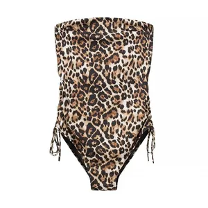 Body leopardato senza spalline da donna con lacci laterali regolabili per vestibilità