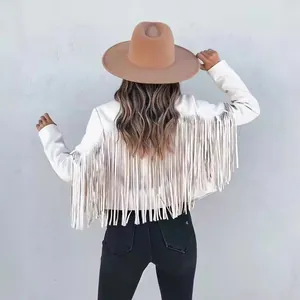 Stylish white fringe jacket for women with long sleeves and western tassel detail