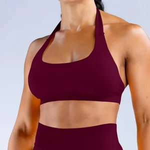 Hochelastisches nahtloses Yoga-Set mit Neckholder-Sport-BH und passender Leggings