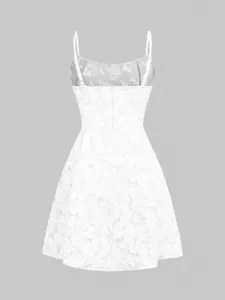 White floral lace sleeveless mini dress back view showing zipper closure