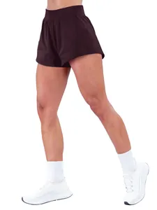 Pantaloncini da yoga a vita alta marrone scuro, tessuto spazzolato ad asciugatura rapida
