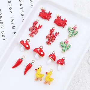 3D Alloy Enamel Simulated Lobster Mushroom Duck Crab Charms For DIY Handmade Jewelry Making Pendant Accessories Cartoon Animal Plant Charms