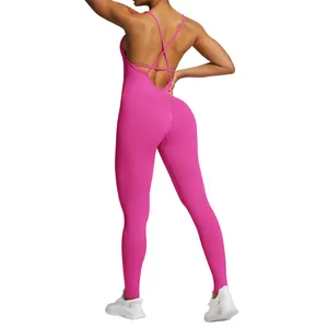 Body de yoga rosa sin costuras con espalda descubierta para fitness y el gimnasio