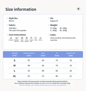 Detaillierte Größentabelle für Damen-Yogahosen mit Maßen von S bis XL für die perfekte Passform