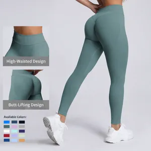 High-waisted matte seamless yoga leggings with peach butt design and quick-dry fabric