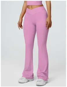 Pantaloni yoga a zampa rosa a vita alta con taglio a V, ideali per fitness e sport