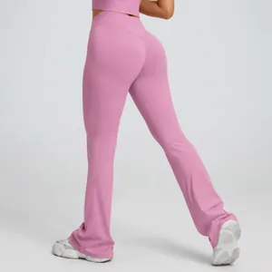 Pantaloni da Yoga a Zampa da Donna a Vita Alta Incrociata Controllo Pancia Sollevamento Glutei Leggings Nylon Spandex Sport Trousers