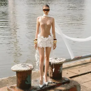 Sexy slim-fit sequin camisole dress with 3D floral decoration for formal occasions