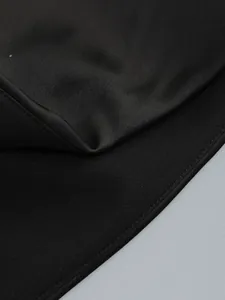 Close-up detail of high-quality black fabric and stitching on a bodycon dress