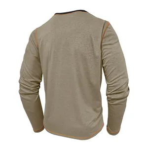 Back view of men's quick-dry long sleeve t-shirt with vibrant contrast stitching detail