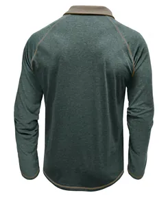 Vue arrière d'un polo à manches longues vert chiné pour homme avec col contrasté