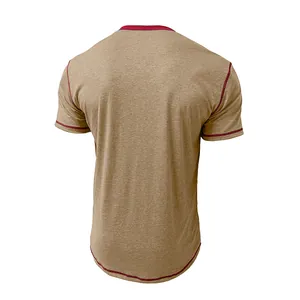 Back view of men's breathable t-shirt with red contrast trim and stitching detail