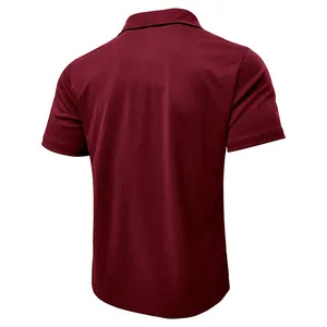 Detailed back view of a maroon breathable men's polo shirt showing the fine mesh fabric