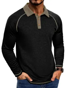 Polo à manches longues pour hommes en tissu respirant avec manches raglan contrastées.