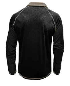 Vue arrière d'un polo à manches longues gris foncé chiné pour homme avec col kaki