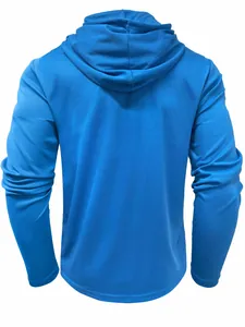 Vista posteriore della felpa sportiva blu da uomo in tessuto mesh traspirante ad asciugatura