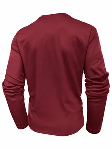 Back view of men's burgundy long-sleeved t-shirt with breathable honeycomb texture