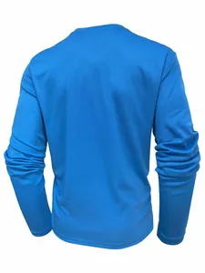 Back view of a breathable blue long sleeve sports T-shirt for men in autumn style