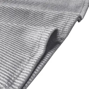 Detailed close-up view showing the grey ribbed fabric texture of a men's T-shirt